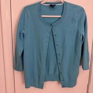 Womens Talbots Blue Button Front Pima Cotton Cardigan Sweater Size L VGUC